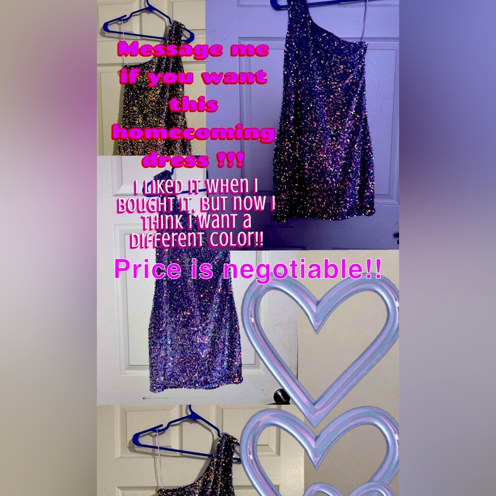 This homecoming dress is very sparkly and purple.